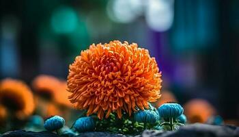 fleuri bouquet de multi coloré chrysanthèmes sur en bois table à l'intérieur généré par ai photo