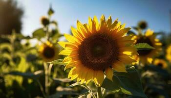 vibrant tournesol prairie, une rural beauté dans la nature biologique croissance généré par ai photo