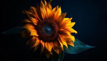 vibrant tournesol fleur dans la nature prairie, Jaune pétales et vert feuilles généré par ai photo