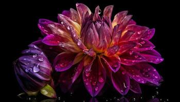 vibrant pétales de une violet dahlia, humide avec rosée gouttes généré par ai photo