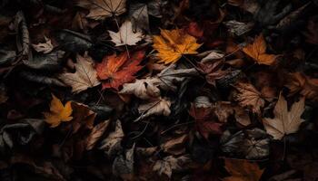 vibrant l'automne érable feuilles créer texturé toile de fond dans forêt proche en haut généré par ai photo