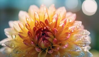 vibrant dahlia pétale dans humide prairie, une cadeau de la nature généré par ai photo