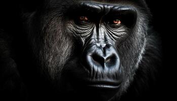 noir primate en regardant, force dans yeux, dans la nature sauvage généré par ai photo