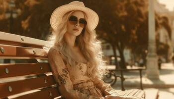 un Jeune femme, en plein air dans nature, exsudant beauté et élégance généré par ai photo