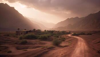 tranquille le coucher du soleil plus de africain Montagne gamme, une beauté dans la nature généré par ai photo