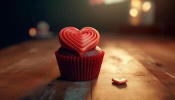 fait maison cœur en forme de Chocolat petits gâteaux, une symbole de l'amour et indulgence généré par ai photo