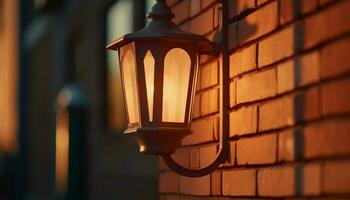 antique lanterne illumine vieux façonné architecture dans rustique Extérieur réglage généré par ai photo