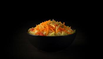 en bonne santé végétarien le déjeuner Frais salade avec déchiqueté carotte et cloche poivre généré par ai photo