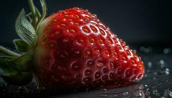 juteux mûr fraise, une en bonne santé casse-croûte avec vibrant couleurs généré par ai photo
