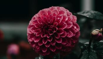 Frais rose dahlia fleurir, humide avec gouttes, beauté dans la nature généré par ai photo