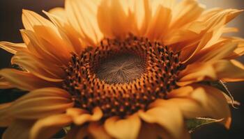 vibrant tournesol fleurir, proche en haut de Jaune pétale dans la nature généré par ai photo