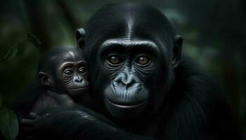 primate portrait mignonne bébé singe regarder à caméra dans forêt généré par ai photo