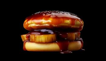 grillé du boeuf Hamburger sur une plaque, avec sucré Patate frites généré par ai photo