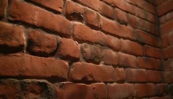 vieux brique mur avec texturé modèle, entouré par patiné béton généré par ai photo