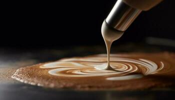 fusion Chocolat gouttes sur une chaud latté, une gourmet dessert généré par ai photo