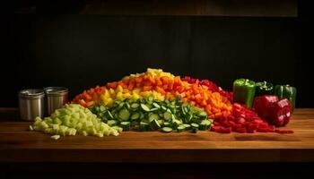 Frais biologique des légumes sur en bois Coupe planche pour en bonne santé repas préparation généré par ai photo