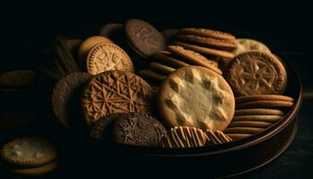 une fait maison gourmet dessert une empiler de Chocolat puce biscuits généré par ai photo