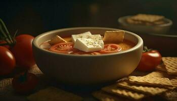 Frais végétarien repas sur rustique en bois tableau, en bonne santé en mangeant concentrer généré par ai photo