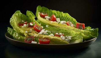 Frais gourmet végétarien salade avec en bonne santé biologique Ingrédients sur assiette généré par ai photo