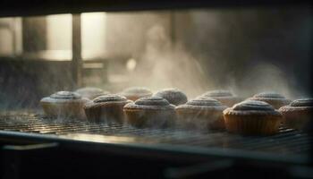 cuit Pâtisserie article sur refroidissement étagère, Frais de le four généré par ai photo