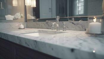 luxe moderne Accueil intérieur conception avec élégant marbre et chrome généré par ai photo