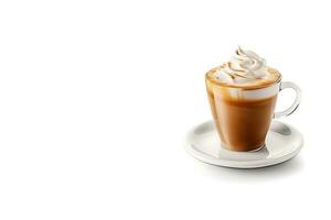 irlandais café avec crème, latté macchiato avec fouetté crème isolé sur une blanc Contexte avec copie espace. produire ai photo