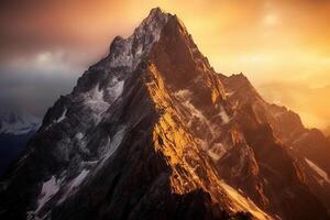 photo d'un robuste alpiniste alpin culminer. ai génératif