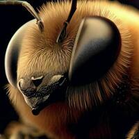 extrême macro proche en haut de le tête de une abeille, ia généré photo