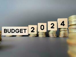 la finance et économie concept. budget 2024 texte sur en bois blocs Contexte photo