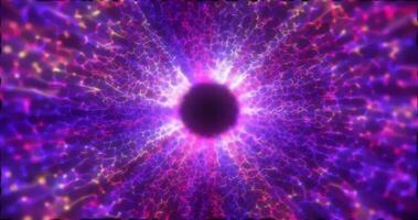 abstrait violet énergie tunnel fabriqué de particules et une la grille de haute technologie lignes avec une embrasé Contexte effet photo