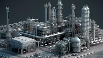 grand industriel pétrole raffinerie pétrochimique plante avec équipement et tuyaux. ai généré photo