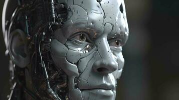 abstrait futuriste Masculin artificiel intelligence cyborg robot affronter. ai généré photo