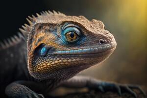 lézard portrait sur foncé Contexte. ai génératif photo