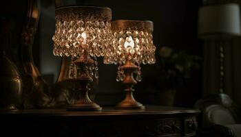 antique lustre illumine élégant vivant pièce décor généré par ai photo