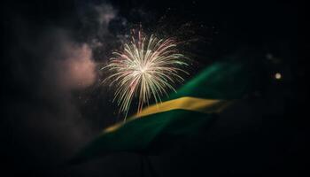 Quatrième de juillet fête explosif feu d'artifice afficher illumine nuit ciel généré par ai photo