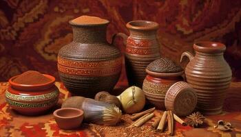antique terre cuite pot avec fleuri modèle, une culturel souvenir généré par ai photo