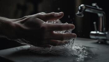 nettoyer mains verser Frais l'eau pour en bonne santé cuisine préparation à l'intérieur généré par ai photo