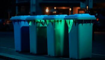 illuminé usine équipement reflète sur humide verre bouteille dans mouvement généré par ai photo