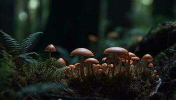 Frais comestible champignon vénéneux croissance sur forêt sol, beauté dans la nature généré par ai photo