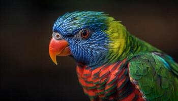 vibrant ara se percher sur bifurquer, beauté dans la nature couleurs généré par ai photo