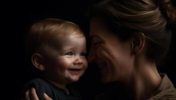 souriant famille embrassement dans proche en haut portrait, rayonnant bonheur et l'amour généré par ai photo