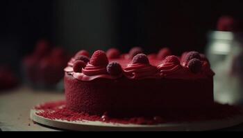 indulgent fait maison cheesecake avec framboise et Chocolat décoration sur assiette généré par ai photo