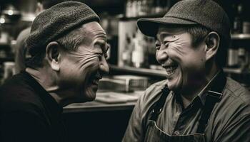 souriant noir et blanc couple prendre plaisir ville la vie ensemble à nuit généré par ai photo