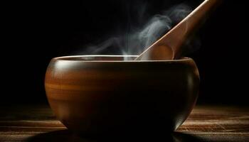 rustique élégance le tabac surgir dans poterie bol avec fumeur arôme généré par ai photo