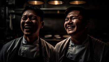 vie nocturne amusement à Pékin bar avec de bonne humeur Jeune adultes souriant généré par ai photo