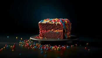 une vibrant fait maison anniversaire gâteau avec Chocolat glaçage et des fraises généré par ai photo