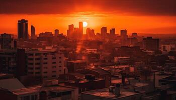 embrasé ville ligne d'horizon, retour allumé par Soleil généré par ai photo