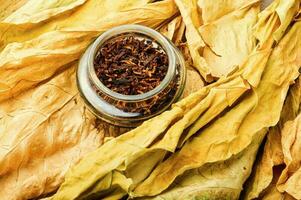 fumeur tuyau avec le tabac feuilles photo