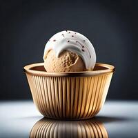 gratuit photo cône la glace crème avec une fraise scoop sur une coloré surface ai génératif