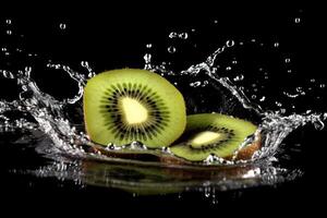 Stock photo de l'eau éclaboussure avec tranché kiwi isolé nourriture la photographie génératif ai